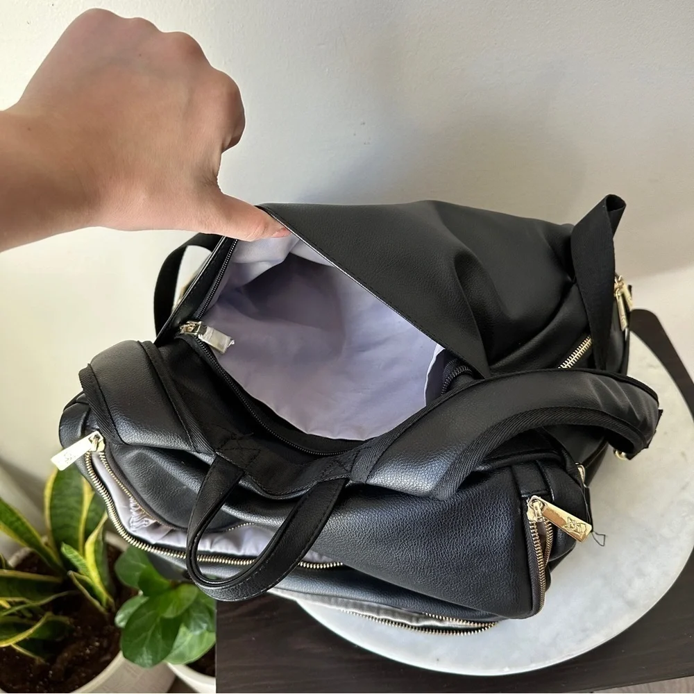 Greyfox Diaper Bag Vegan Leather Black Backpack with shoulder Strap Large